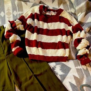 Super soft and cozy rusty burgundy striped sweater